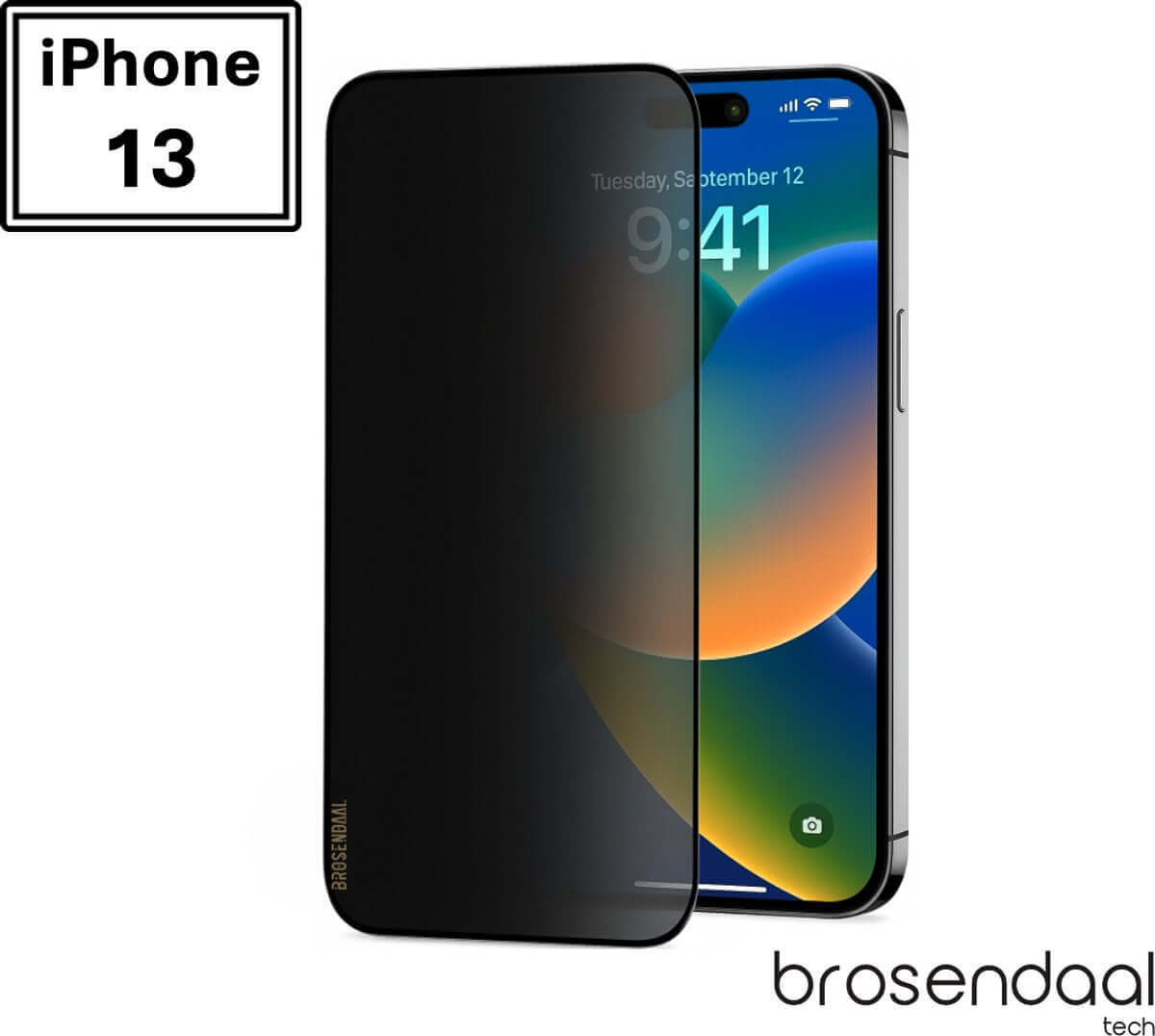 Brosendaal Privacy Screen Protector for I phone 13, anti-spy and scratch-resistant design.