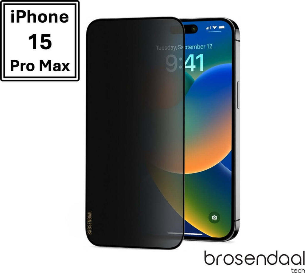 Brosendaal Privacy Screen Protector for I phone 15 pro max, anti-spy and scratch-resistant design.